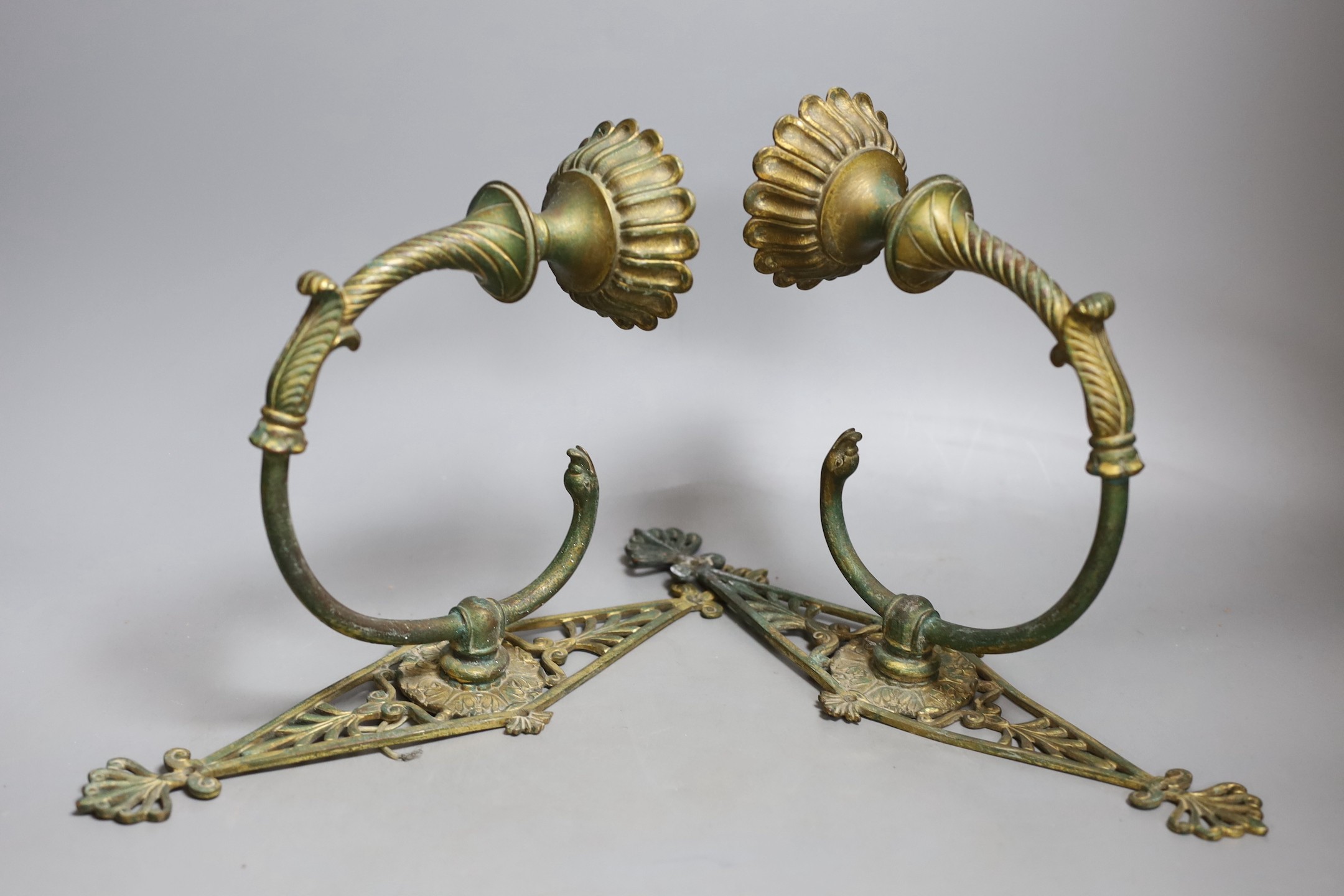 A pair of Grecian revival brass wall sconces, 30.5 cms high.